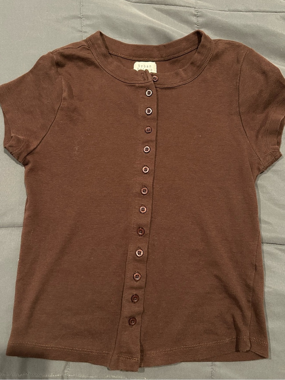 Brown Button-Front Short Sleeve Top